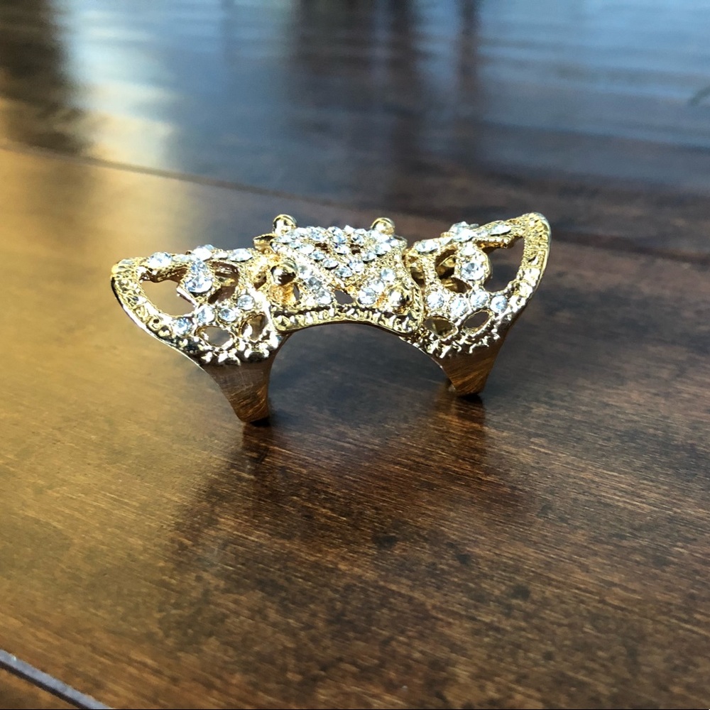 Gold-tone Full Finger 2-Band Ring -Adjustable